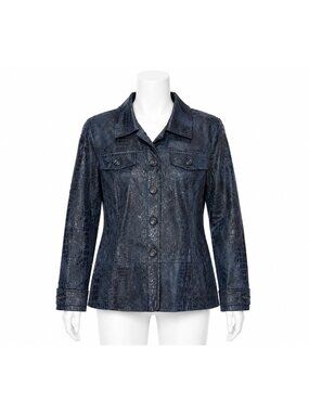 Toni Morgan Jacket Womens Small Faux Croc Print Button Up Black & Gray